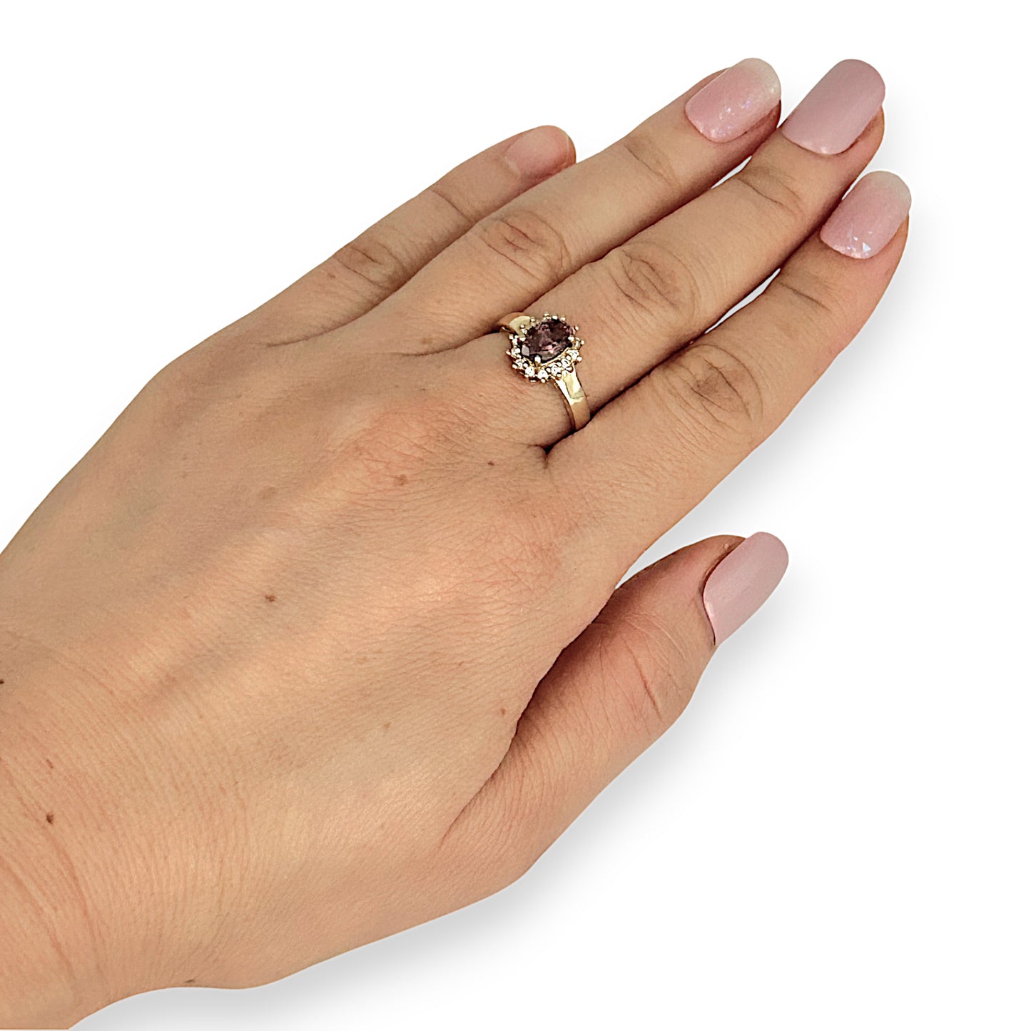 GOLD DEAL | 10K Gold Diamond & Pink Stone Ring Size O