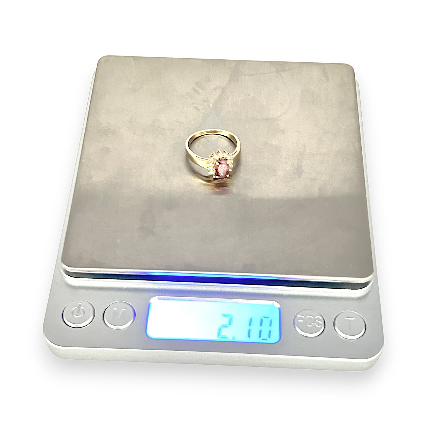 GOLD DEAL | 10K Gold Diamond & Pink Stone Ring Size O