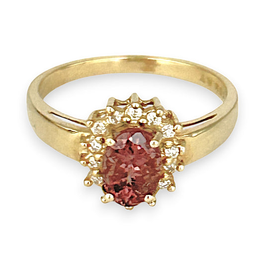 GOLD DEAL | 10K Gold Diamond & Pink Stone Ring Size O