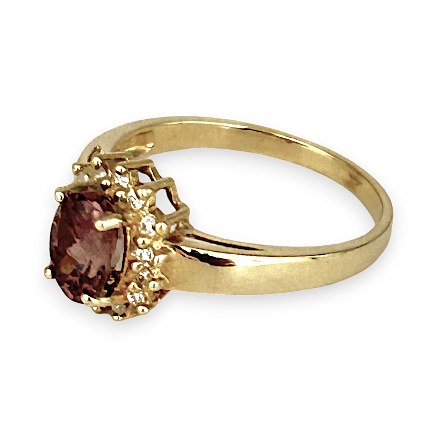 GOLD DEAL | 10K Gold Diamond & Pink Stone Ring Size O
