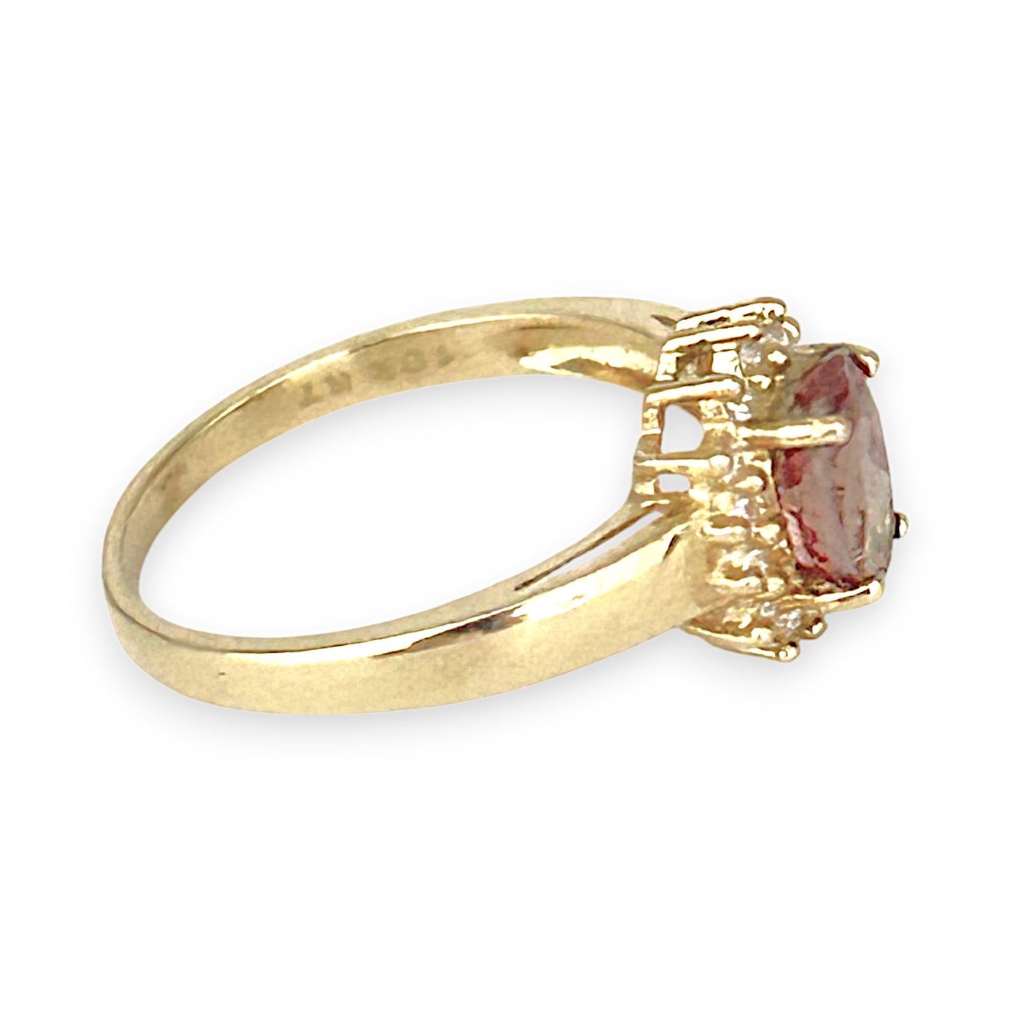 GOLD DEAL | 10K Gold Diamond & Pink Stone Ring Size O