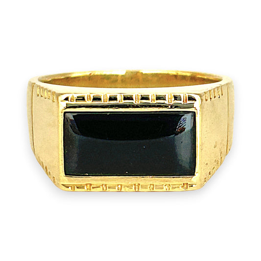 GOLD DEAL | 9kt Gold Black Onyx Signet Ring Size U