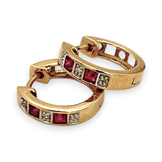 10ct Gold Earrings |NZGD| Michael Hill Ruby‑Diamond Reversible Huggies