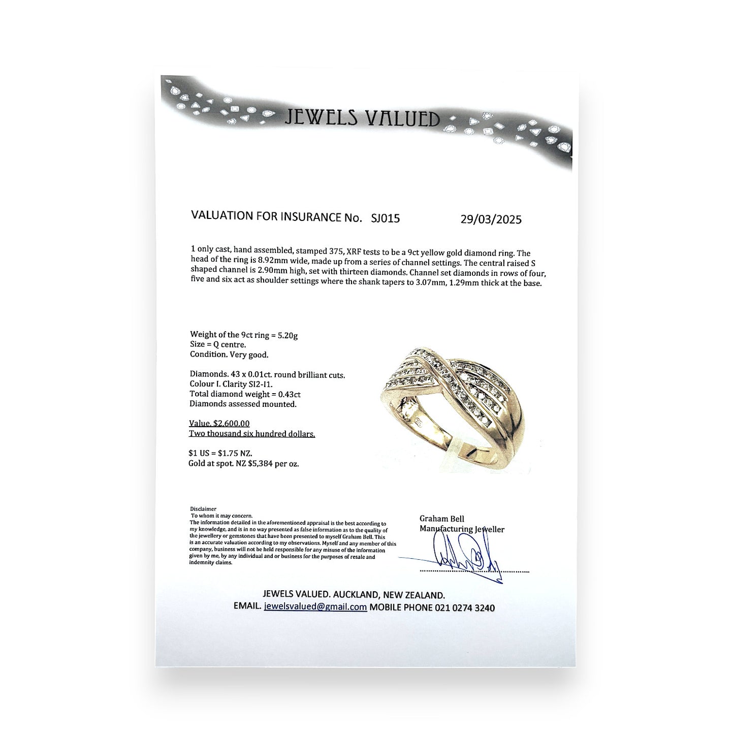 GOLD DEAL | 9ct Gold Series Channel Settings Diamond Ring Size Q Valutaion $2,600