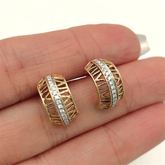 NZGD | 18ct Gold Roman Luxe Diamond Half Hoop Earrings