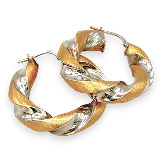 NZGD | 18ct Gold Earrings UNOAERRE Two‑Tone Bold Spiral Hoops 27.1mm