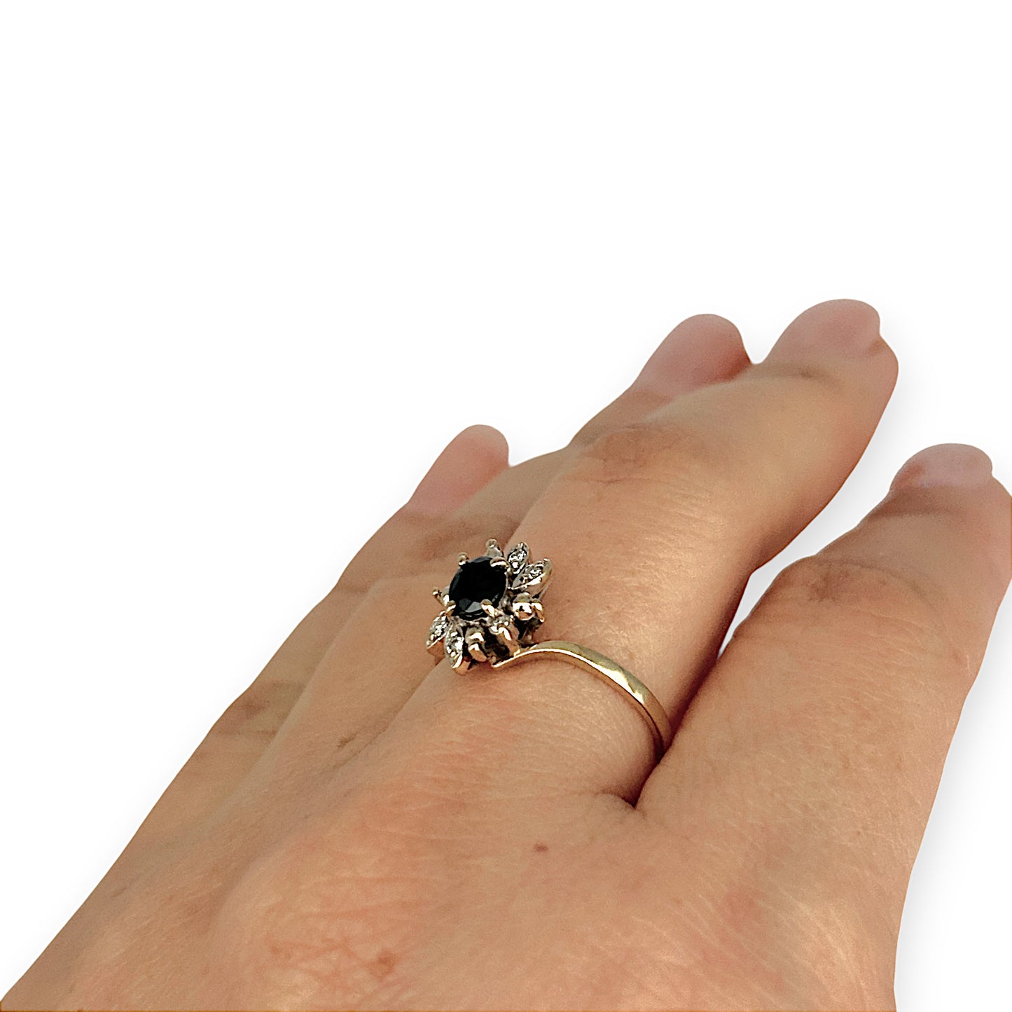 GOLD DEAL | 9K Gold Sapphire & Diamond 7 Stone Ring Size M1/2