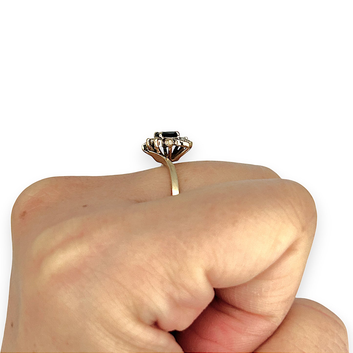 GOLD DEAL | 9K Gold Sapphire & Diamond 7 Stone Ring Size M1/2
