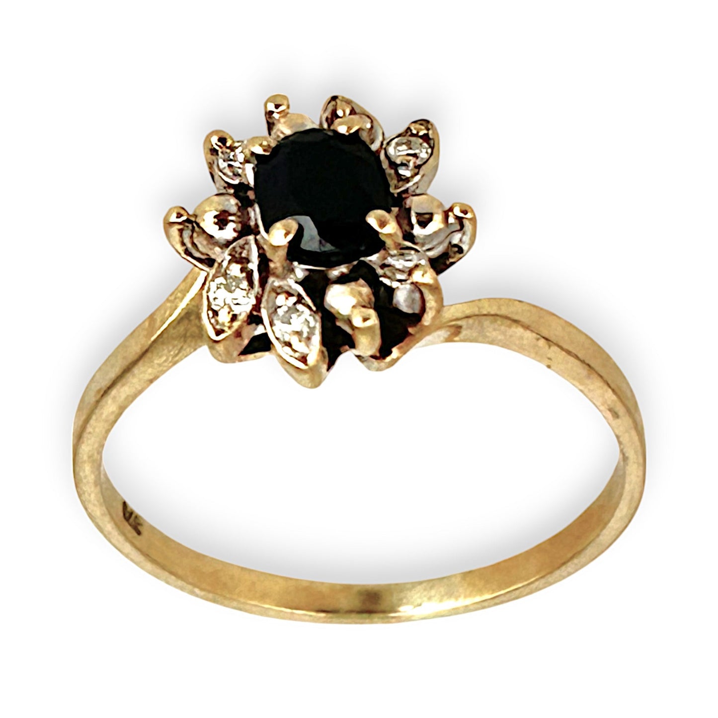 GOLD DEAL | 9K Gold Sapphire & Diamond 7 Stone Ring Size M1/2