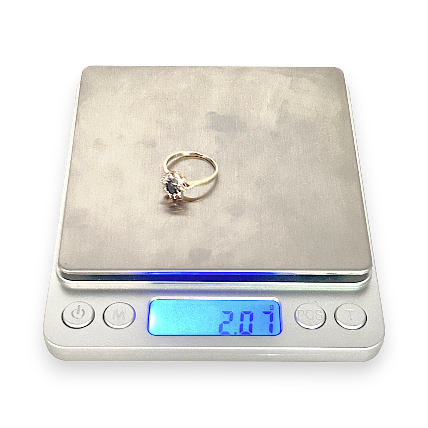 GOLD DEAL | 9K Gold Sapphire & Diamond 7 Stone Ring Size M1/2