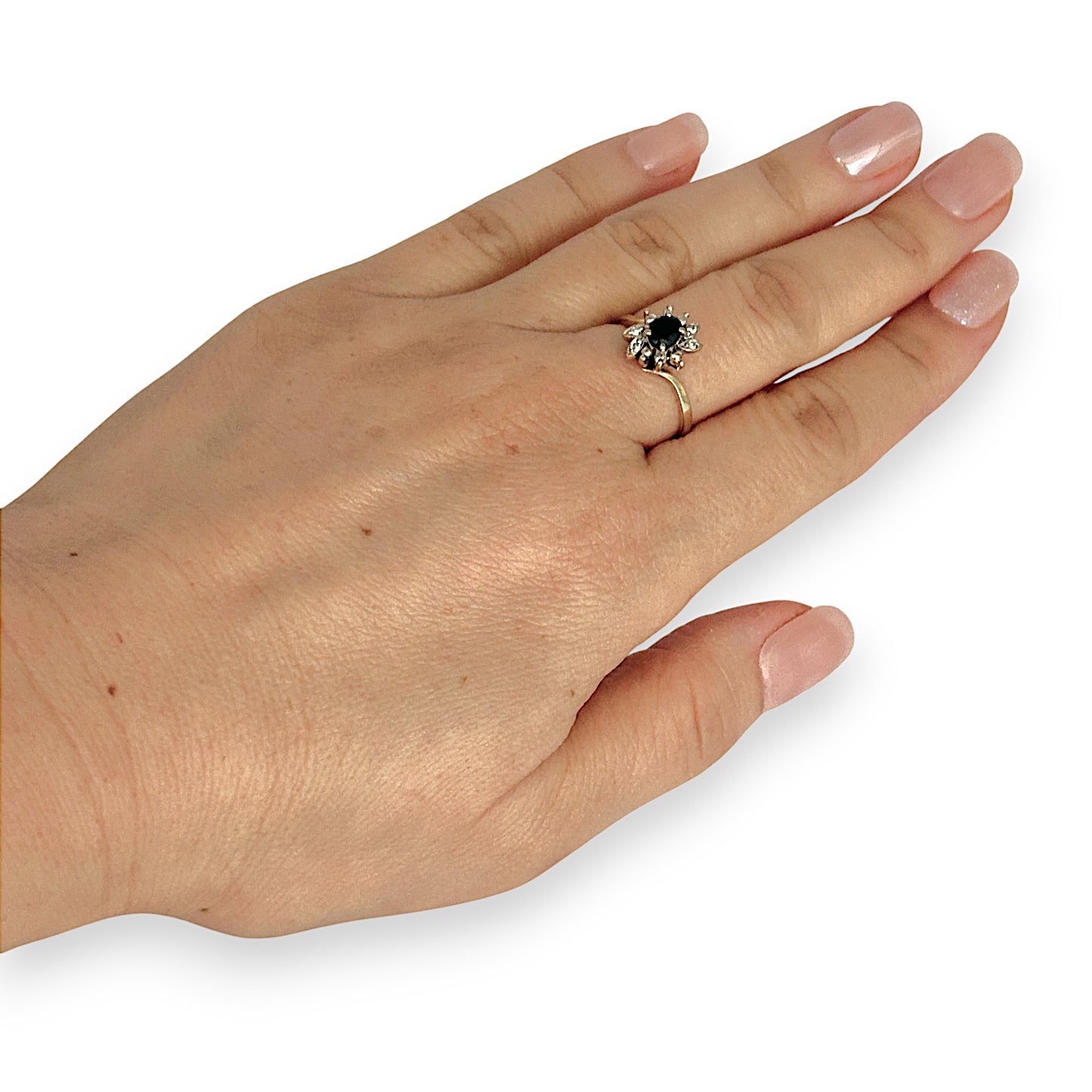 GOLD DEAL | 9K Gold Sapphire & Diamond 7 Stone Ring Size M1/2