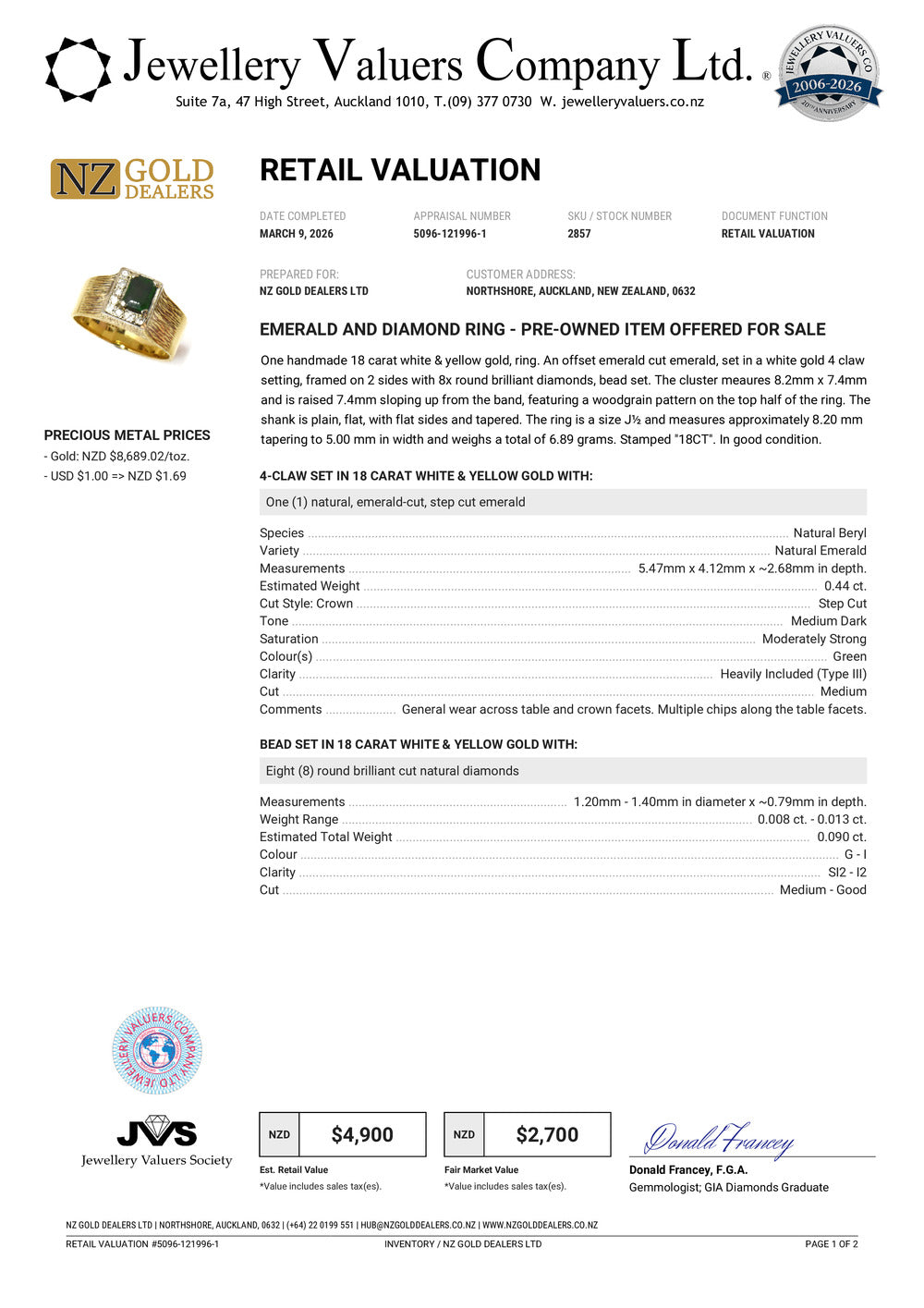 NZGD | 18ct Gold Vintage Verde Radiance Ring Valuation $4,900