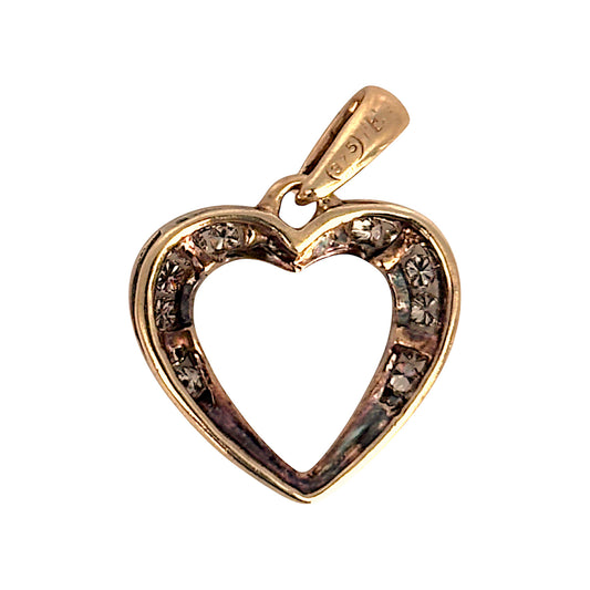 9ct Gold Heart Solid Pendant with Diamonds. R # 287