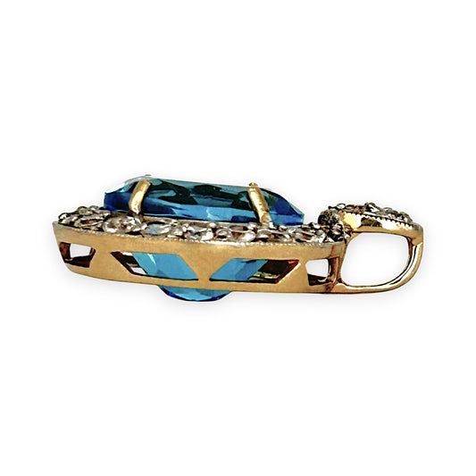 GOLD DEAL | 9K Gold Aqua Oval of Tranquility Pendant