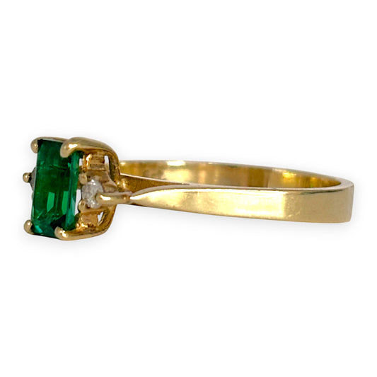 9ct Gold Emerald & Diamonds Ring, Size L. R # 293