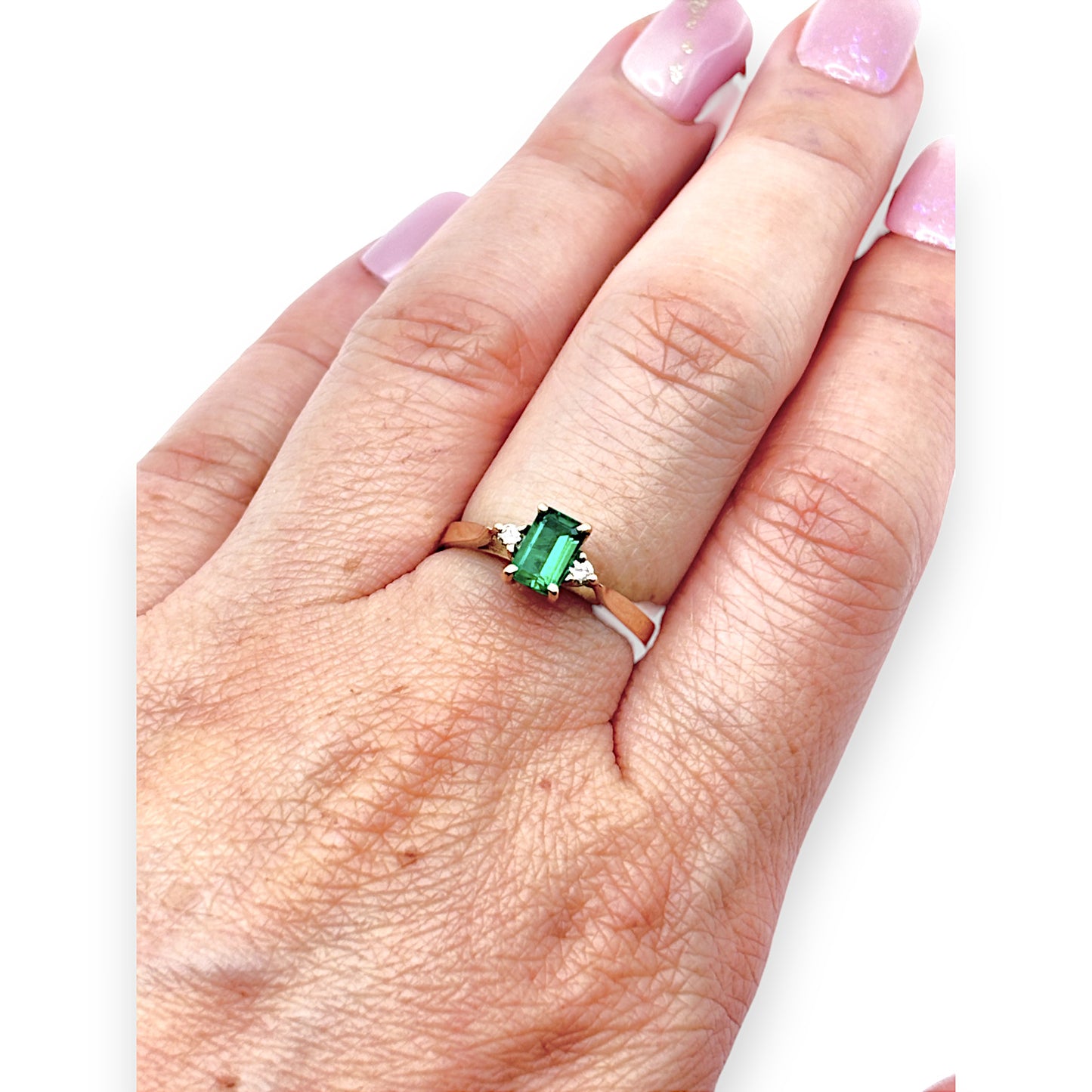 9ct Gold Emerald & Diamonds Ring, Size L. R # 293