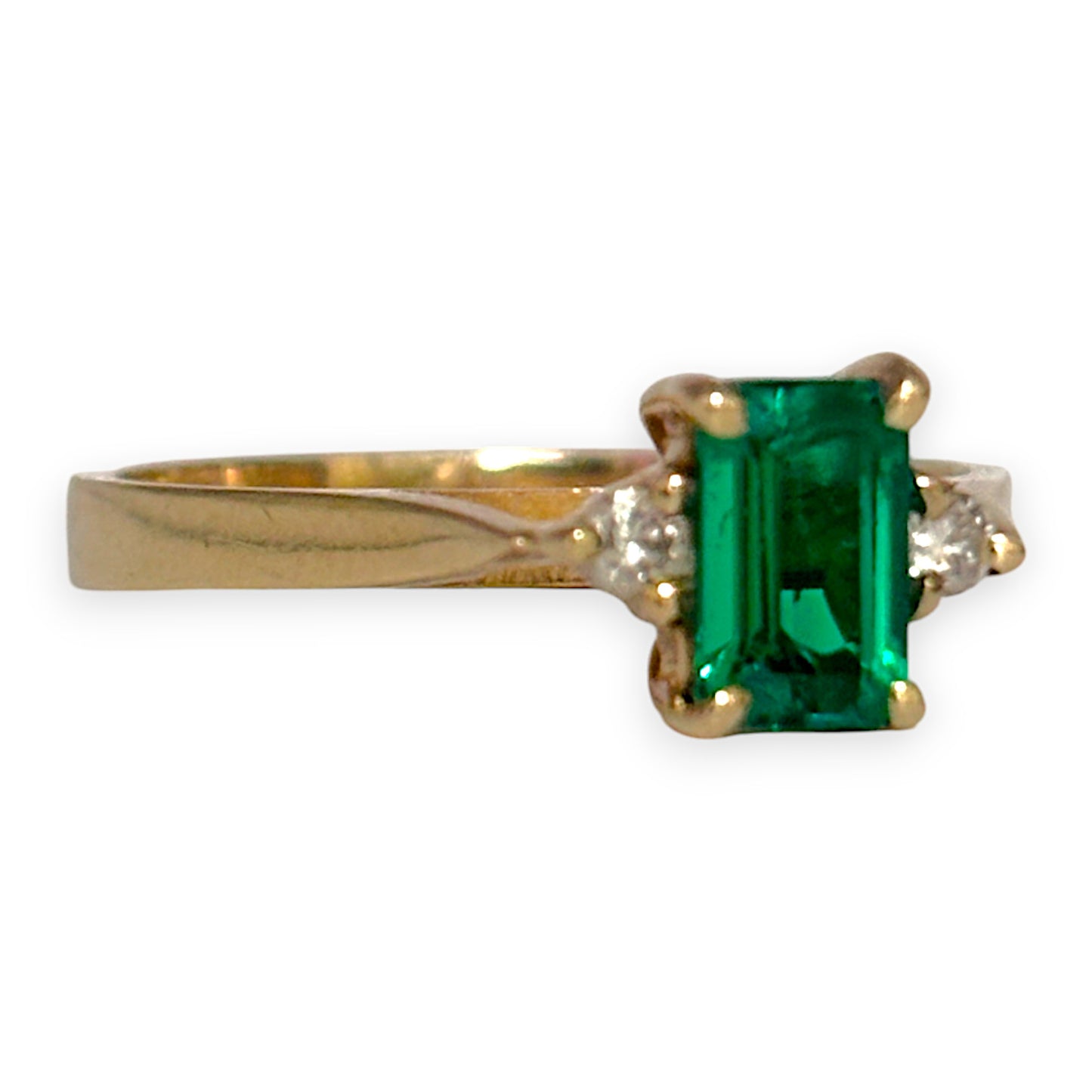 9ct Gold Emerald & Diamonds Ring, Size L. R # 293