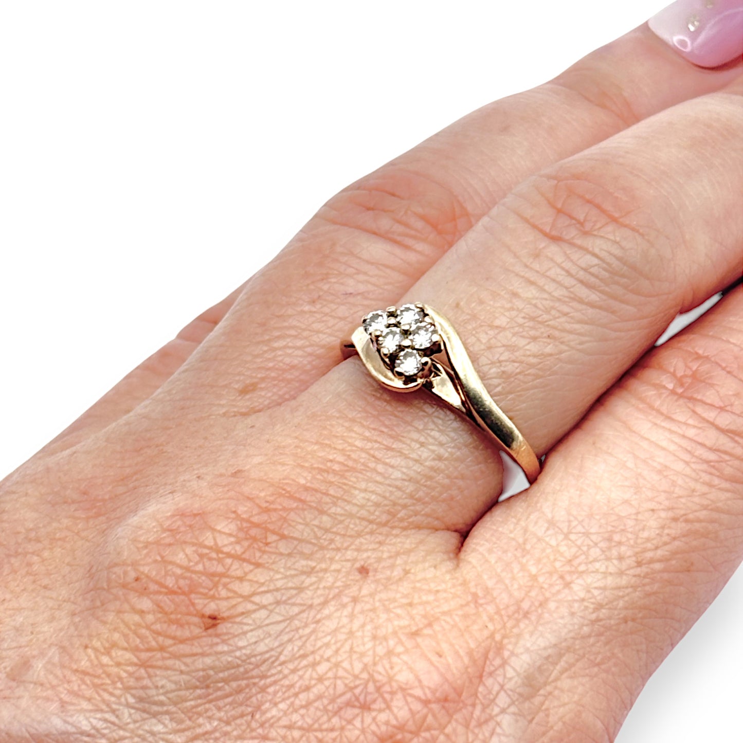 9ct Gold Dress Ring With Set of 5 Diamonds, Size N. R # 294