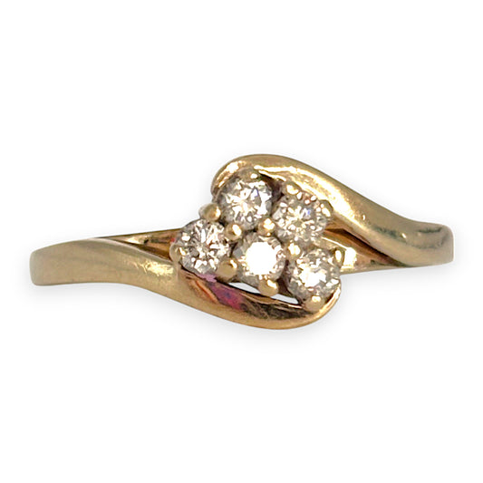 9ct Gold Dress Ring With Set of 5 Diamonds, Size N. R # 294