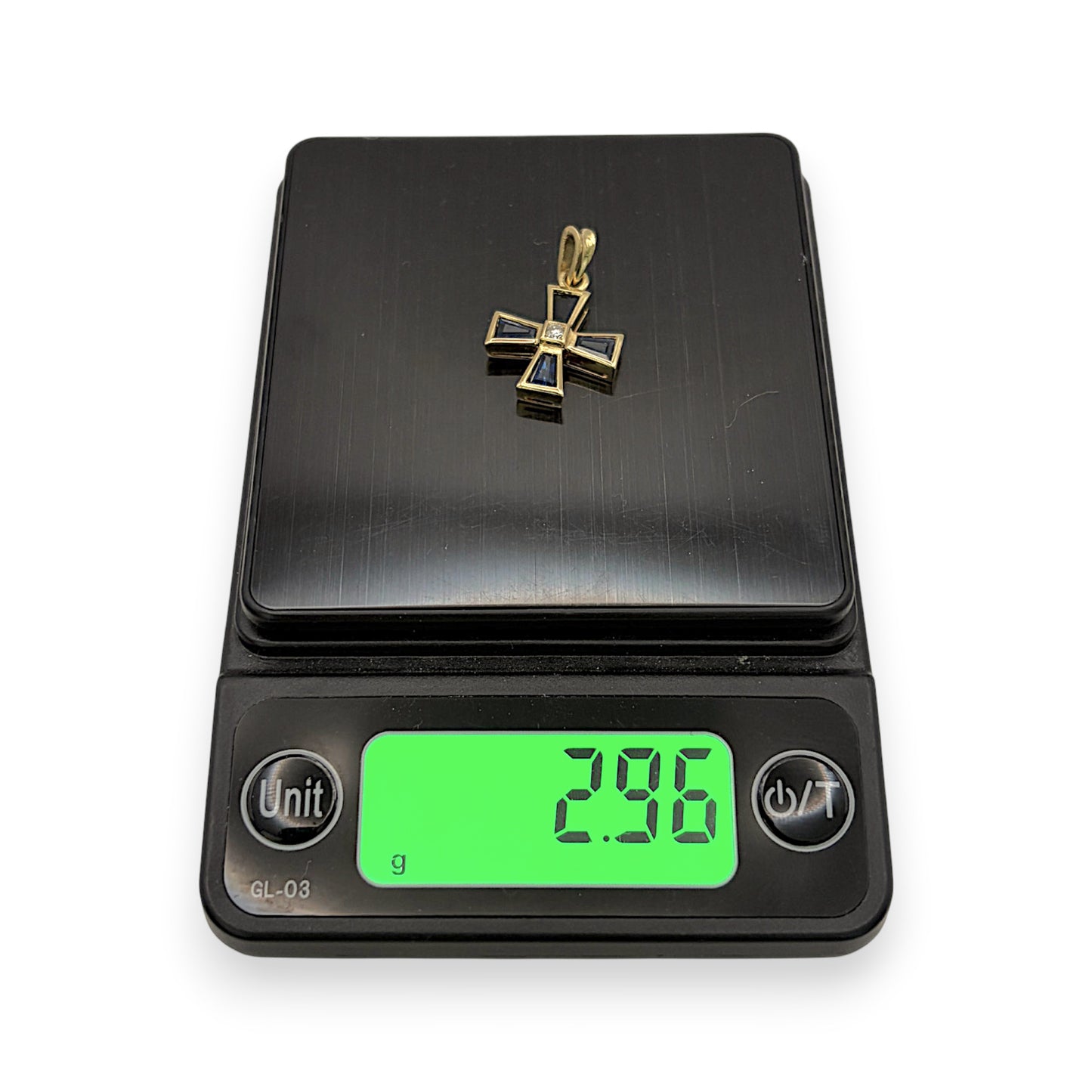 NZGD | 18ct Gold Regal Sapphire Cross Pendant 18.8mm