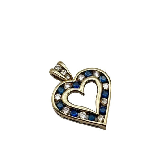9ct Gold Diamond & Sapphire Heart Pendant