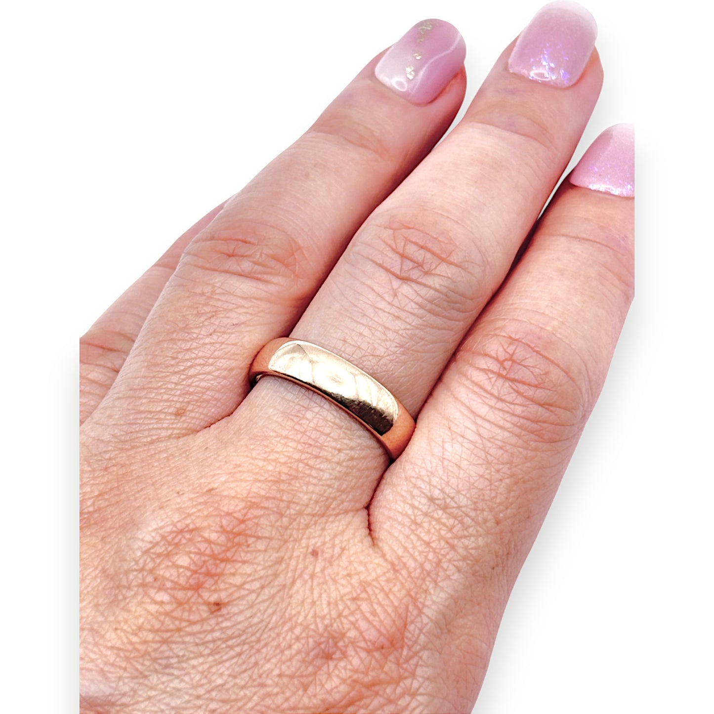 9ct Rose Gold Solid Band Size Q Width 5mm. R # 313