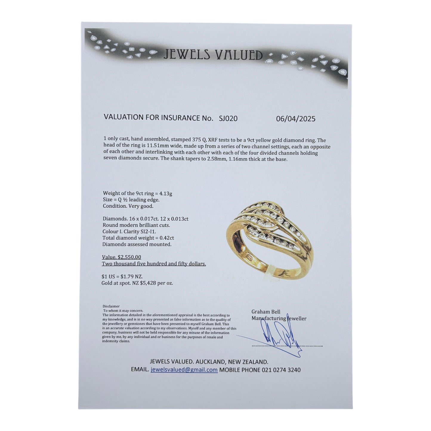 GOLD DEAL | 9ct Gold Two Channel Settings Diamond Ring Size Q1/2 Valuation $2,550