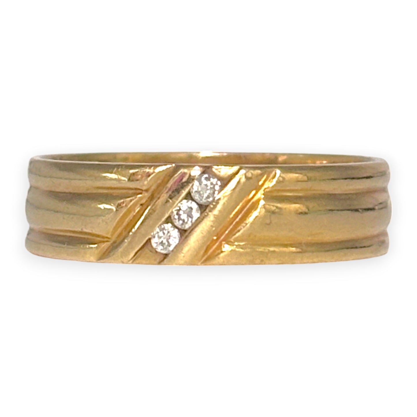 9ct Gold Vintage Ring with Set of 3 Diamonds, Size V. R # 315