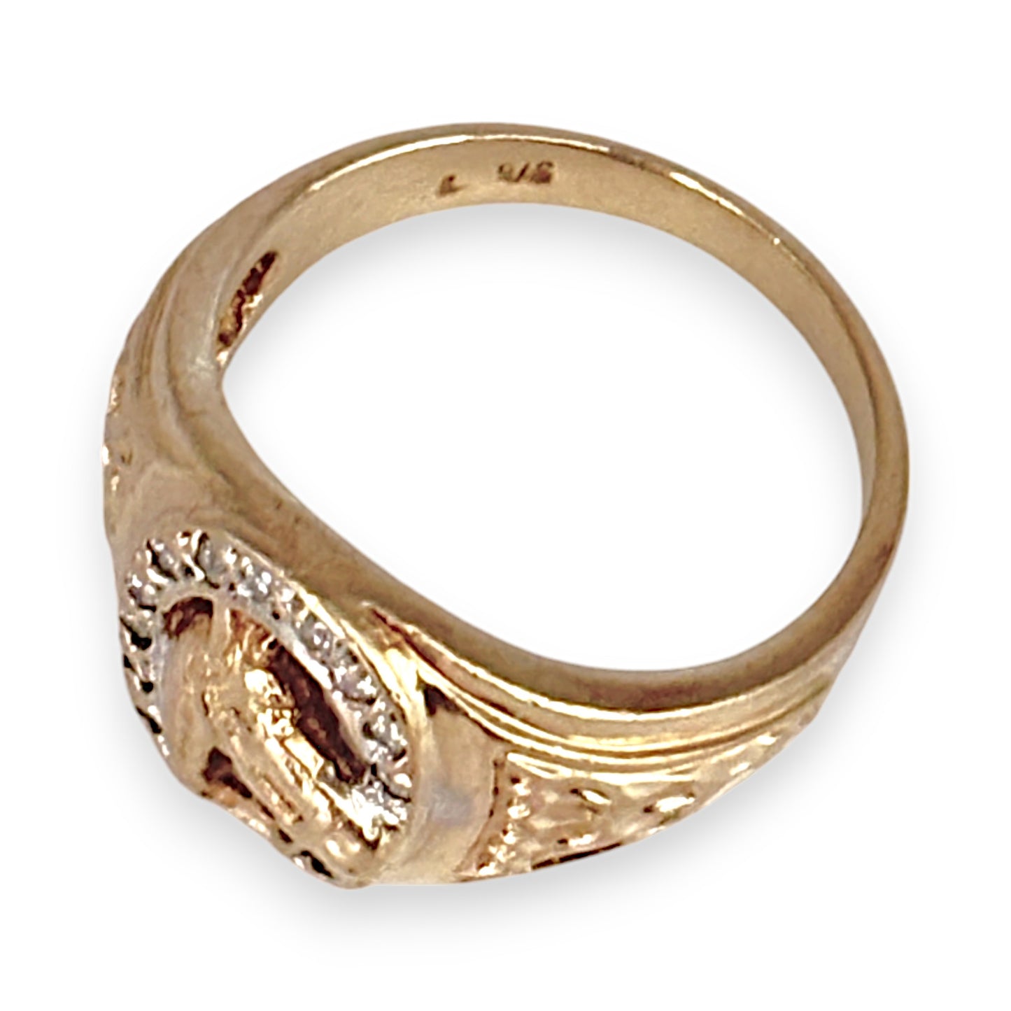 9ct Gold Diamond Set Horseshoe & Horse Head Valuation $1,800 Size Q1/2. R # 322