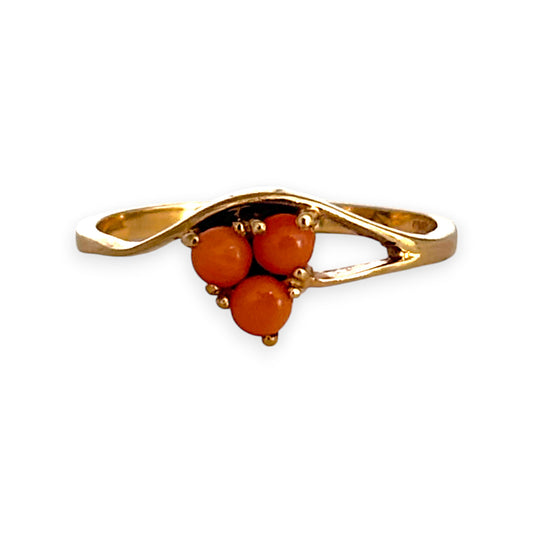 9ct Gold Three Skin Pink Coral Stones Ring. R # 324