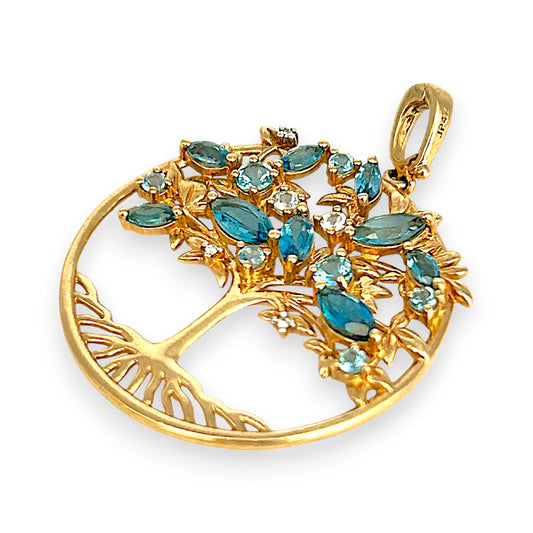 GOLD DEAL | 9ct (9K) Gold Tree of Life Pendant with Blue Sapphire and Diamonds