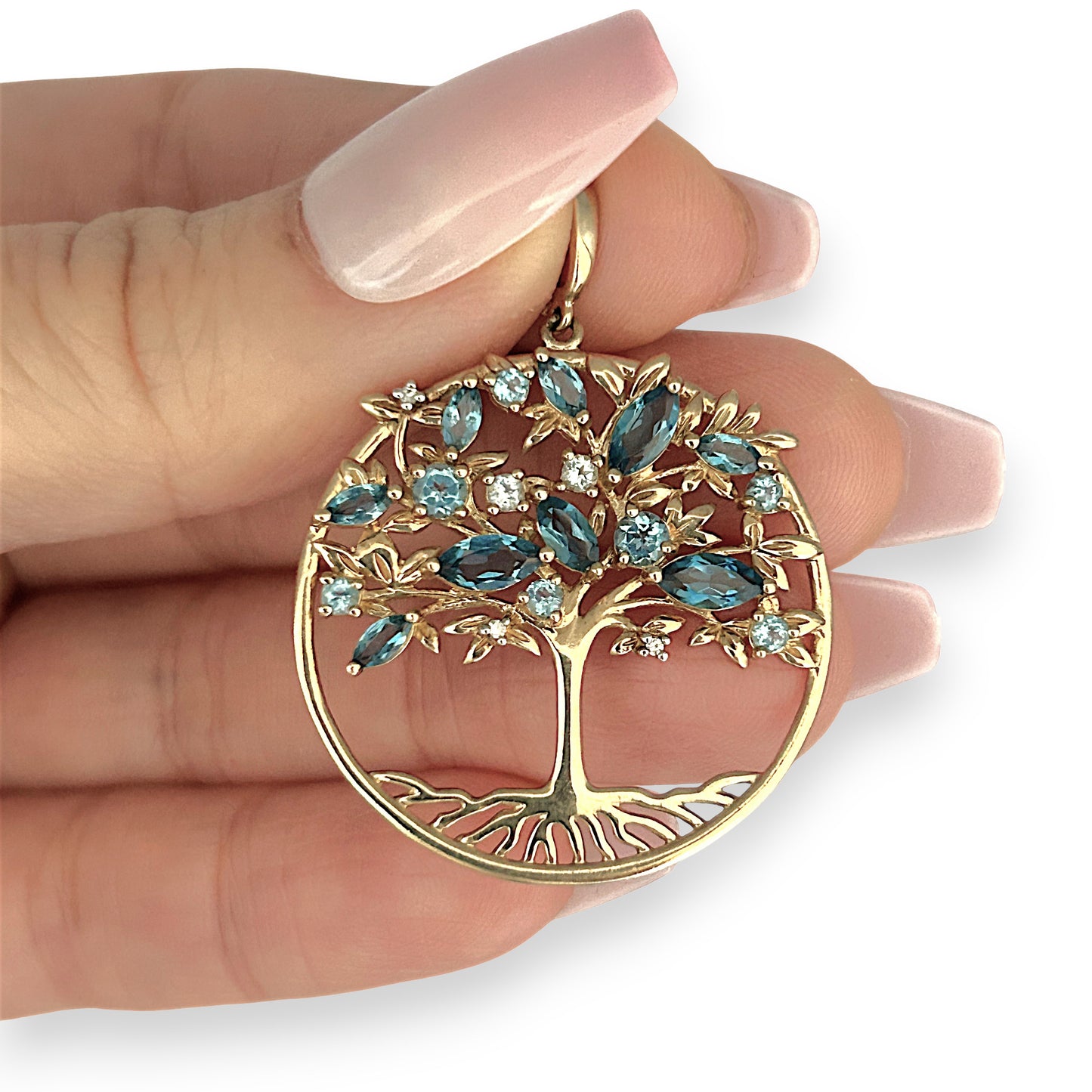 GOLD DEAL | FLASH SALE 9ct (9K) Gold Tree of Life Pendant with Blue Sapphire and Diamonds