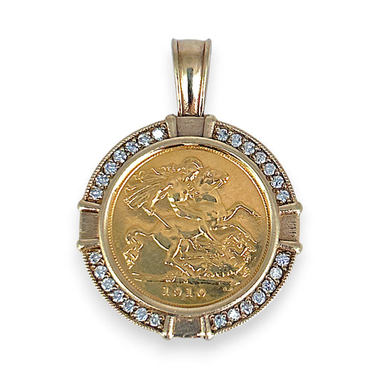 NZGD | Diamond‑Set Half Sovereign Pendant – 22ct Coin in 9ct Gold