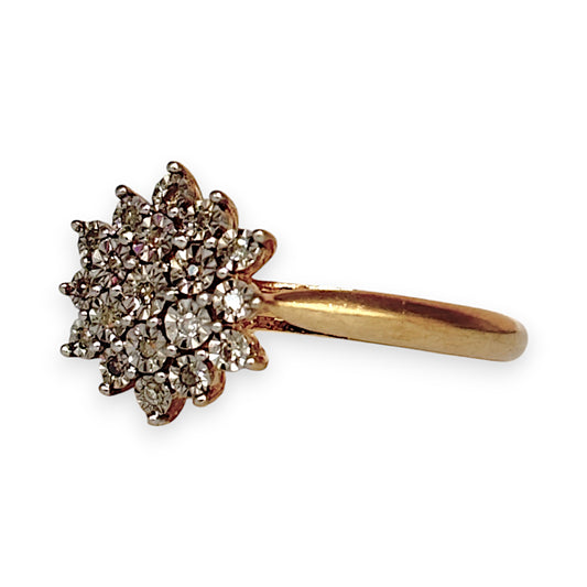 GOLD DEAL | 9ct Gold Diamond Triple Cluster Set Ring Valuation $1,450 Size O1/2