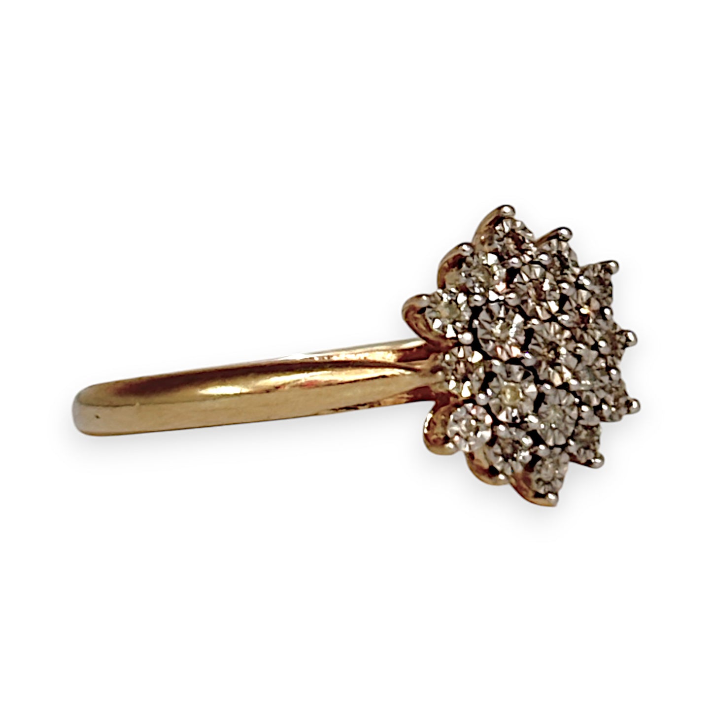GOLD DEAL | 9ct Gold Diamond Triple Cluster Set Ring Valuation $1,450 Size O1/2