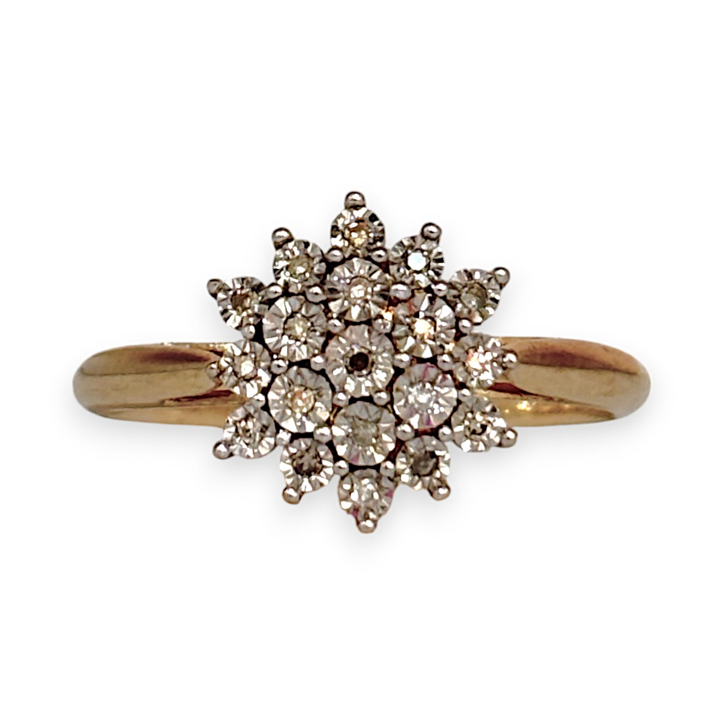 GOLD DEAL | 9ct Gold Diamond Triple Cluster Set Ring Valuation $1,450 Size O1/2