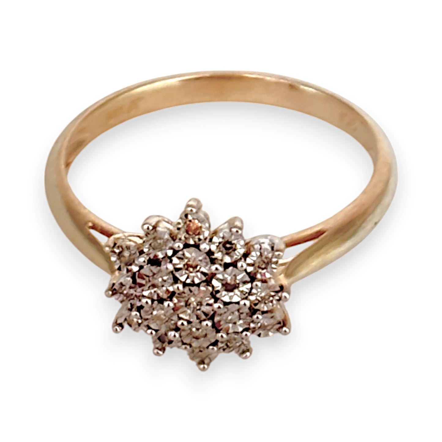 GOLD DEAL | 9ct Gold Diamond Triple Cluster Set Ring Valuation $1,450 Size O1/2