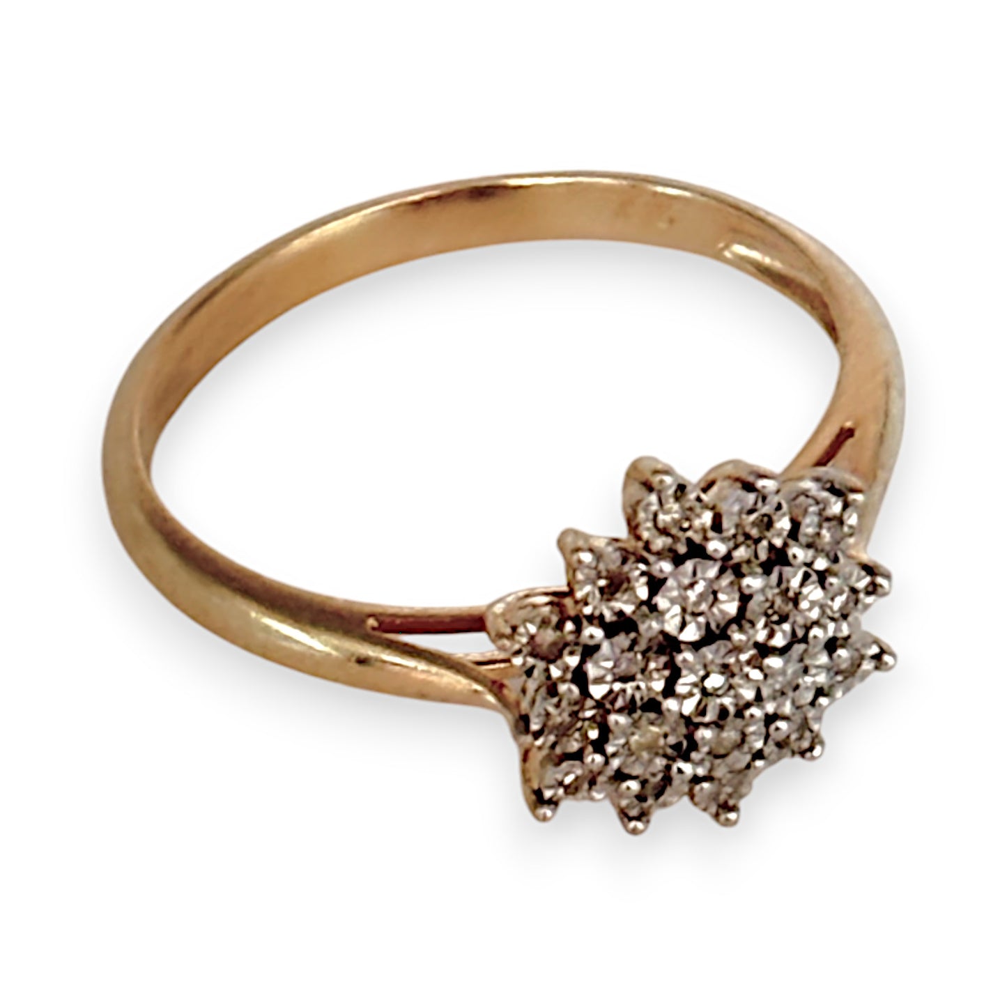 GOLD DEAL | 9ct Gold Diamond Triple Cluster Set Ring Valuation $1,450 Size O1/2