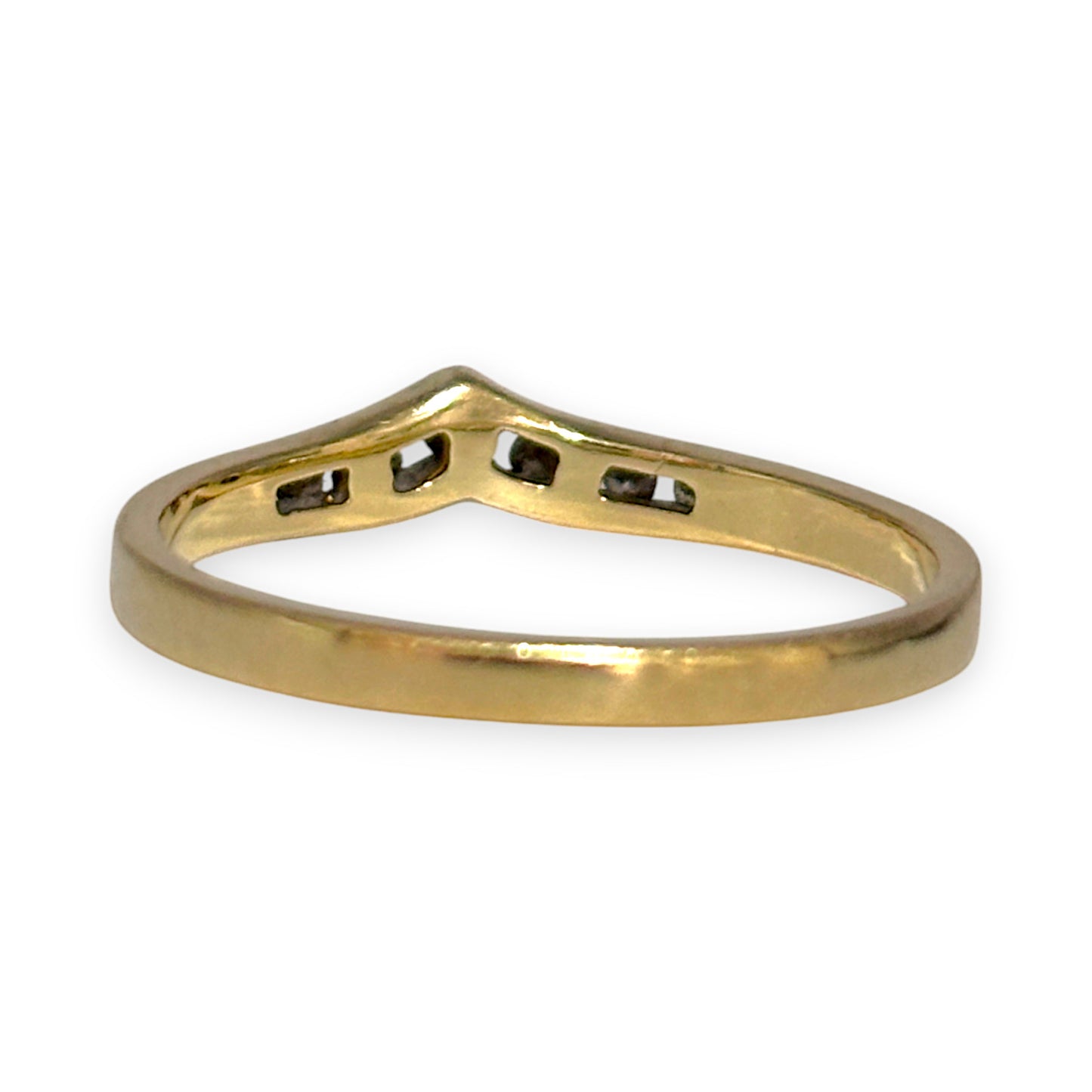 9ct Gold Subtle V Ring with Set of 7 Diamonds, Size P. R # 335