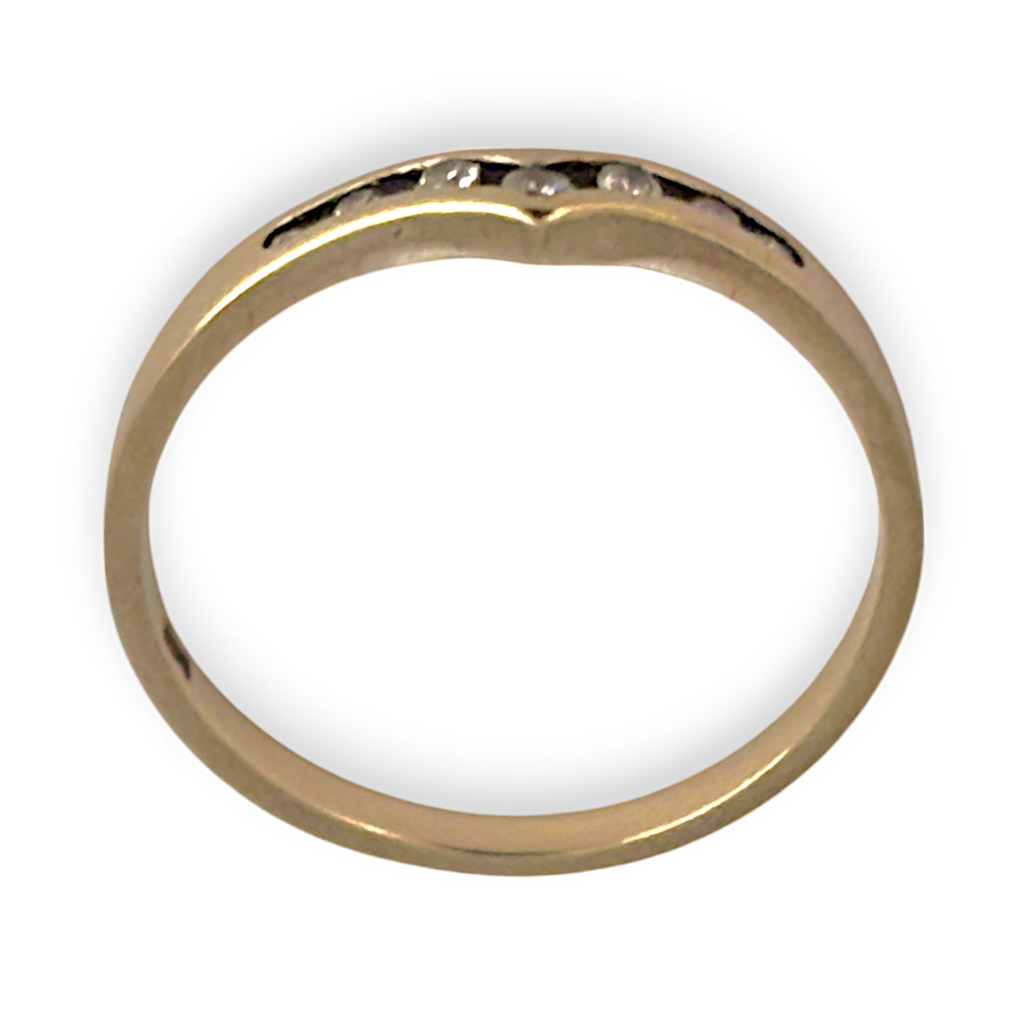 9ct Gold Subtle V Ring with Set of 7 Diamonds, Size P. R # 335
