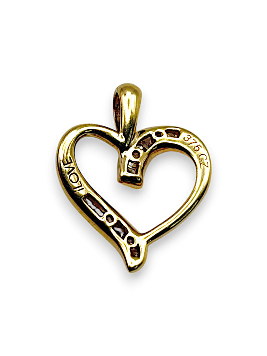 GOLD DEAL | 9ct Gold Open Heart Smooth Pendant with CZ