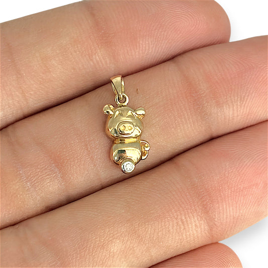 BRAND NEW | 9ct Gold Golden Fortune Pig Pendant with Natrual Diamond