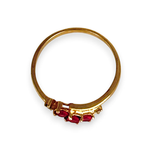 9ct Gold Three Stone Ruby with Diamonds Ring. R # 344