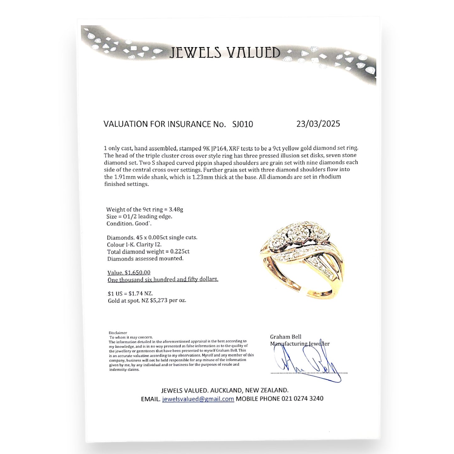 GOLD DEAL | 9ct Gold Cross Over Cluster Diamond Set Ring Valuation $1,650 Size O1/2