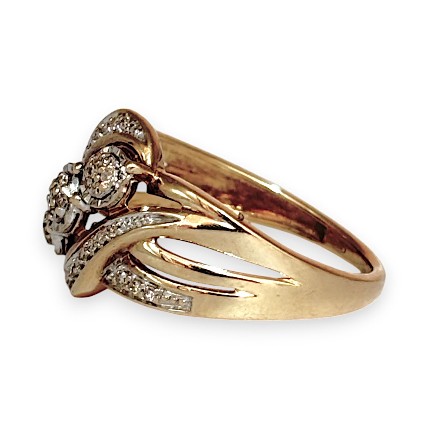GOLD DEAL | 9ct Gold Cross Over Cluster Diamond Set Ring Valuation $1,650 Size O1/2