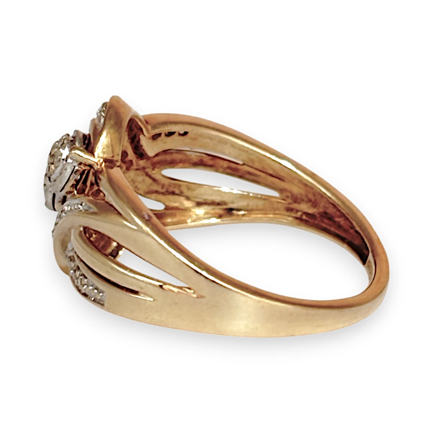 GOLD DEAL | 9ct Gold Cross Over Cluster Diamond Set Ring Valuation $1,650 Size O1/2