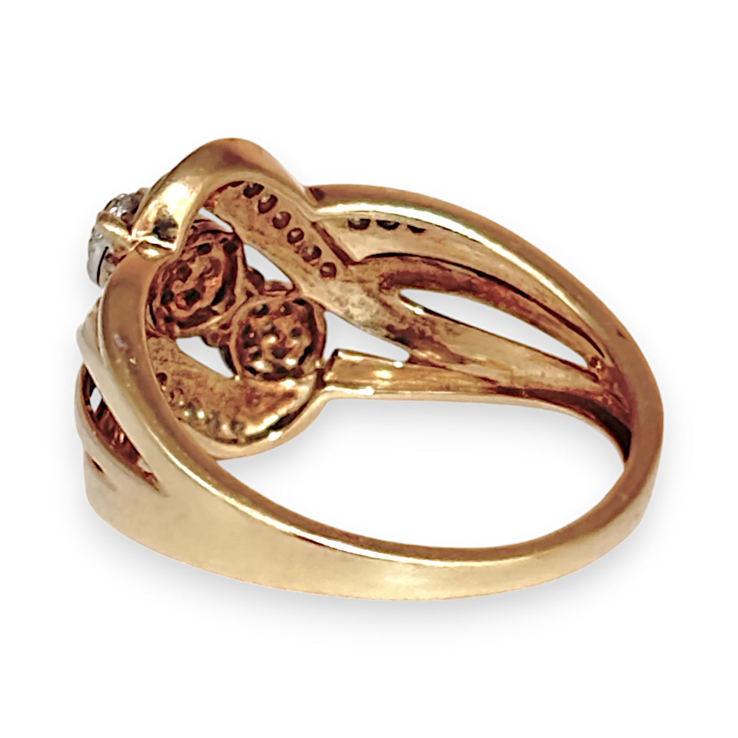 GOLD DEAL | 9ct Gold Cross Over Cluster Diamond Set Ring Valuation $1,650 Size O1/2