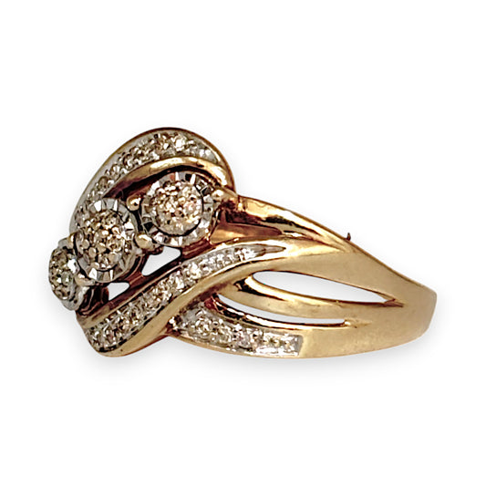 GOLD DEAL | 9ct Gold Cross Over Cluster Diamond Set Ring Valuation $1,650 Size O1/2