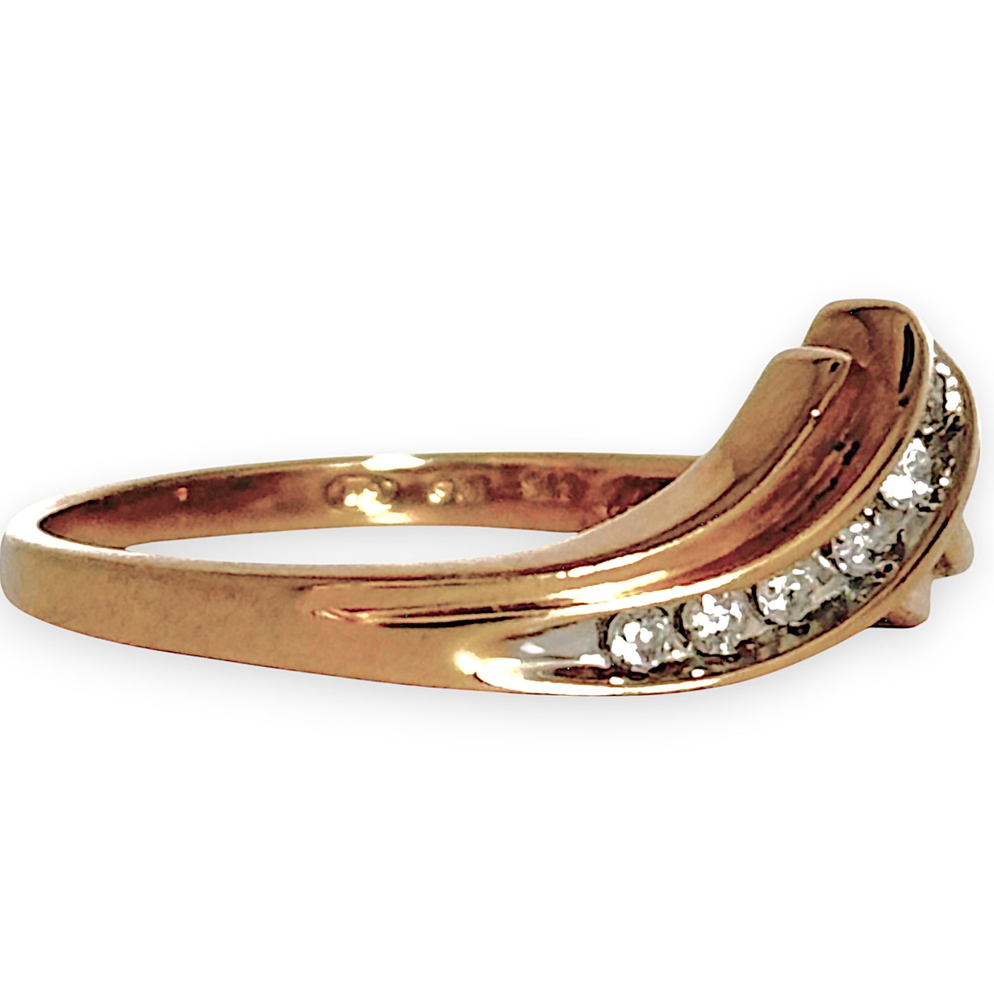 9ct Gold Overlapping V Shape Dazzling Diamond Ring, Size N1/2. R # 364
