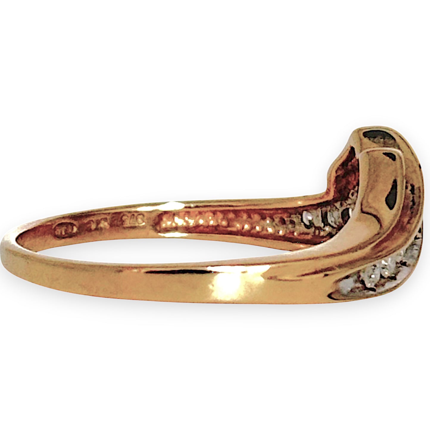 9ct Gold Overlapping V Shape Dazzling Diamond Ring, Size N1/2. R # 364